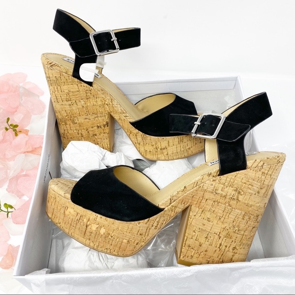 Steve Madden Jess Leather Chunky Platform Heels Black … - Picture 6 of 6